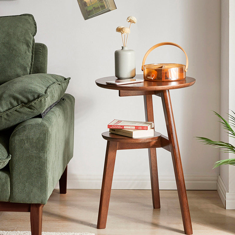 Traditional Chinese Rubberwood Round Triangular Side Table 2-Tier For Living Room