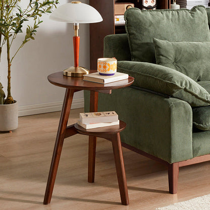 Traditional Chinese Rubberwood Round Triangular Side Table 2-Tier For Living Room