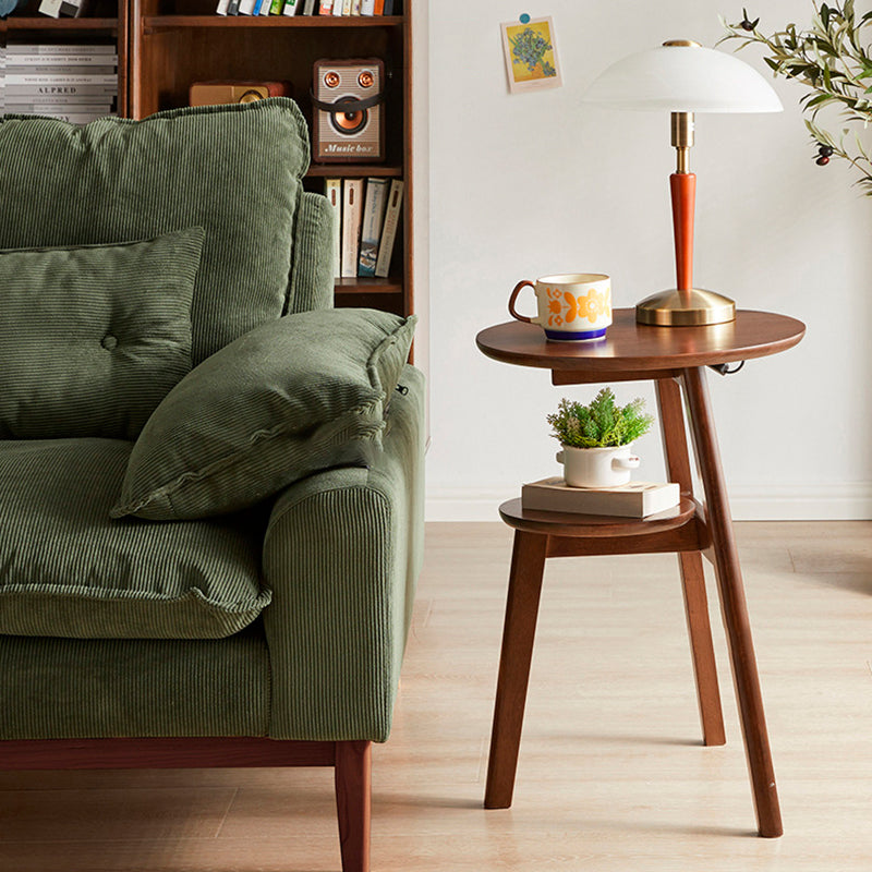 Traditional Chinese Rubberwood Round Triangular Side Table 2-Tier For Living Room