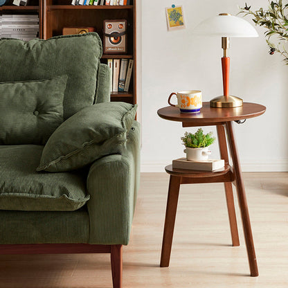 Traditional Chinese Rubberwood Round Triangular Side Table 2-Tier For Living Room