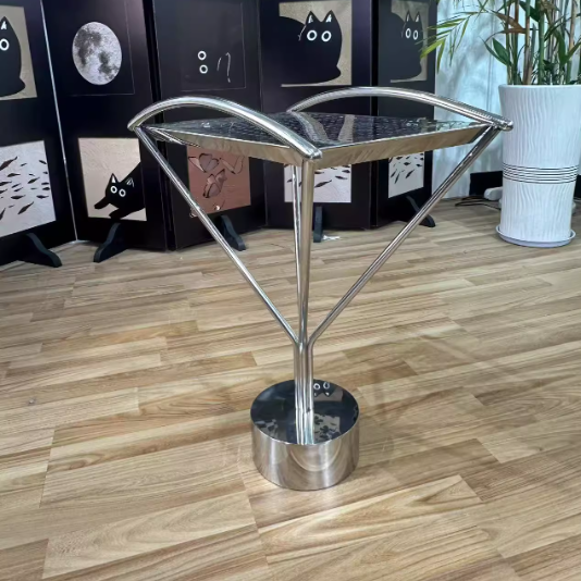 Contemporary Creative Stainless Steel Curved Hollow Square End Table 1-Tier For Living Room
