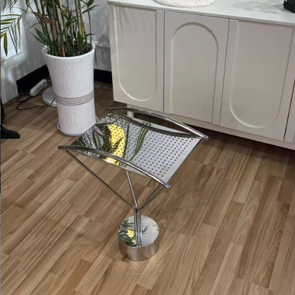 Contemporary Creative Stainless Steel Curved Hollow Square End Table 1-Tier For Living Room