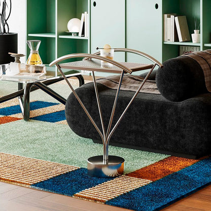 Contemporary Creative Stainless Steel Curved Hollow Square End Table 1-Tier For Living Room
