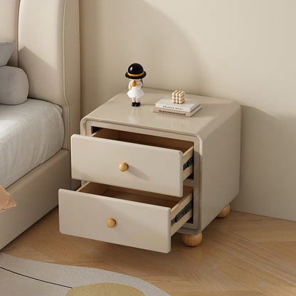 Modern Luxury Solid Wood Hardware Rounded-Square Nightstand 2-Drawer For Bedroom