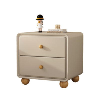 Modern Luxury Solid Wood Hardware Rounded-Square Nightstand 2-Drawer For Bedroom