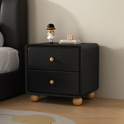 Modern Luxury Solid Wood Hardware Rounded-Square Nightstand 2-Drawer For Bedroom