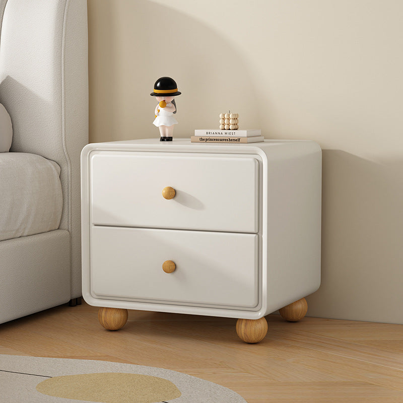 Modern Luxury Solid Wood Hardware Rounded-Square Nightstand 2-Drawer For Bedroom