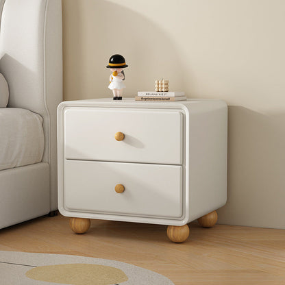 Modern Luxury Solid Wood Hardware Rounded-Square Nightstand 2-Drawer For Bedroom