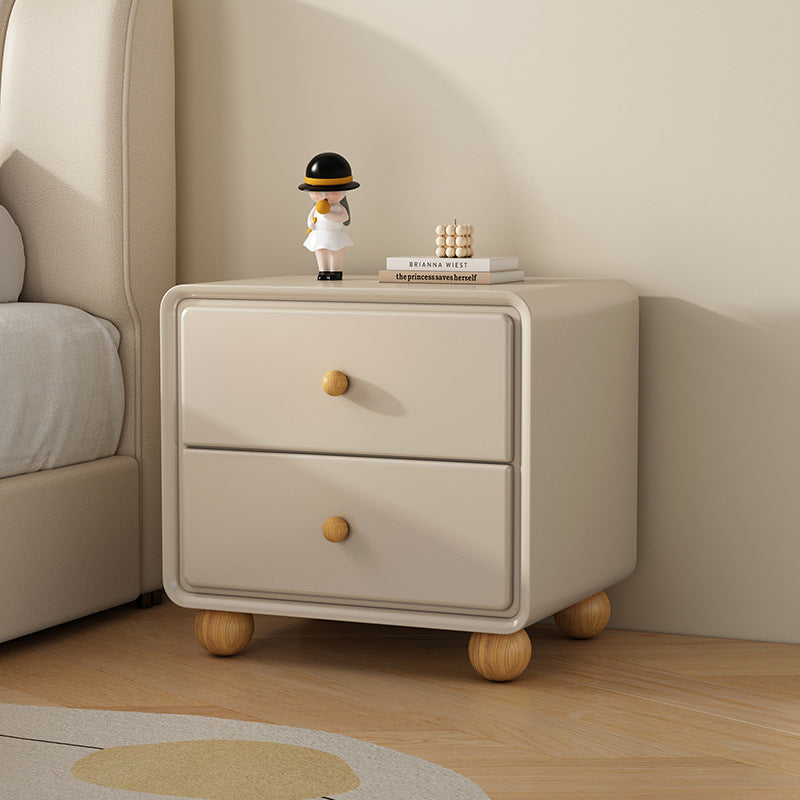 Modern Luxury Solid Wood Hardware Rounded-Square Nightstand 2-Drawer For Bedroom