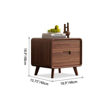 Traditional Chinese Black Walnut Solid Wood Rounded Rectangular Nightstand 2-Drawer For Bedroom