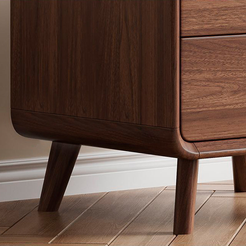 Traditional Chinese Black Walnut Solid Wood Rounded Rectangular Nightstand 2-Drawer For Bedroom