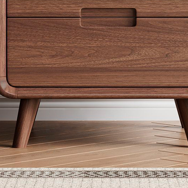 Traditional Chinese Black Walnut Solid Wood Rounded Rectangular Nightstand 2-Drawer For Bedroom