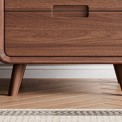 Traditional Chinese Black Walnut Solid Wood Rounded Rectangular Nightstand 2-Drawer For Bedroom