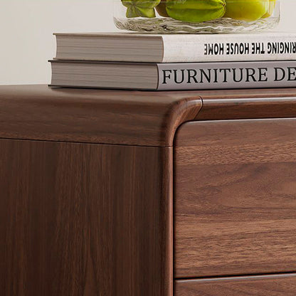 Traditional Chinese Black Walnut Solid Wood Rounded Rectangular Nightstand 2-Drawer For Bedroom