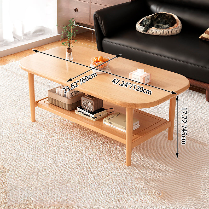 Traditional Chinese Rubberwood Rounded Rectangular Coffee Table 2-Tier For Living Room