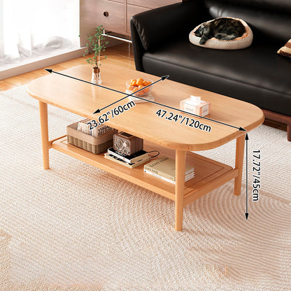 Traditional Chinese Rubberwood Rounded Rectangular Coffee Table 2-Tier For Living Room