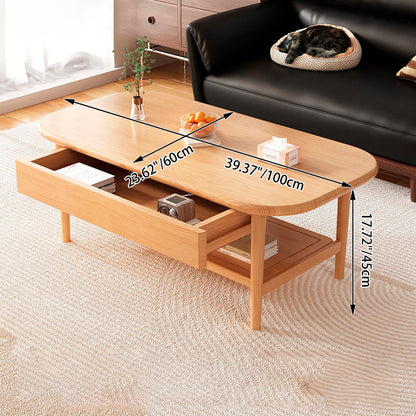 Traditional Chinese Rubberwood Rounded Rectangular Coffee Table 2-Tier For Living Room
