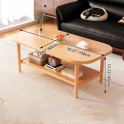 Traditional Chinese Rubberwood Rounded Rectangular Coffee Table 2-Tier For Living Room