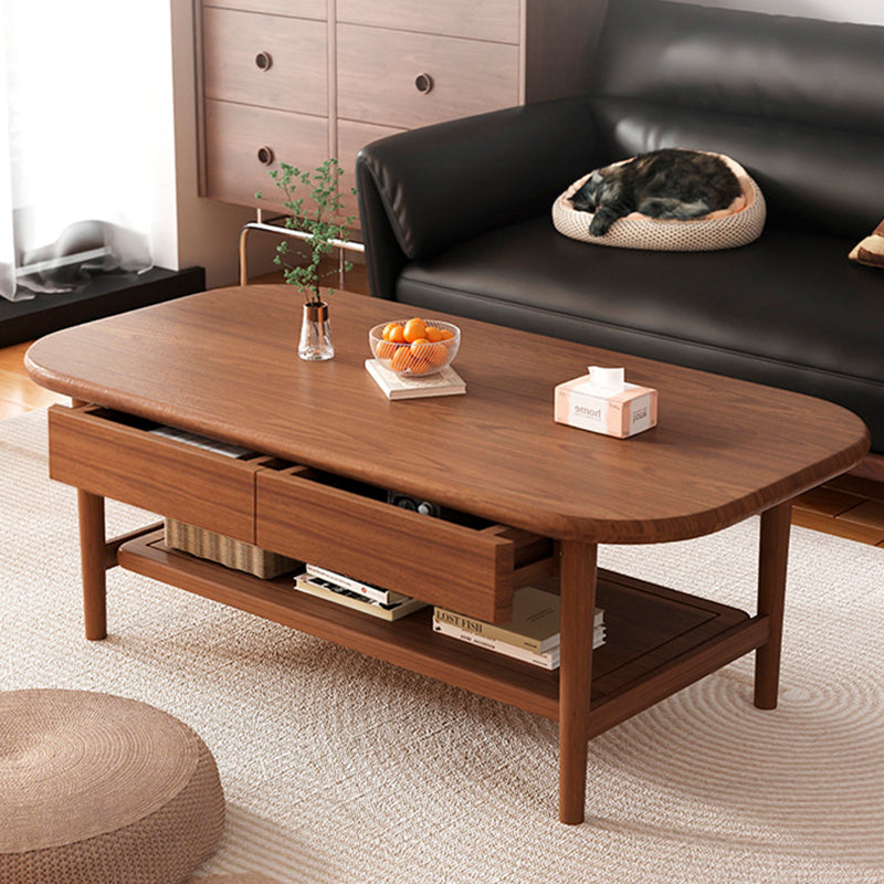 Traditional Chinese Rubberwood Rounded Rectangular Coffee Table 2-Tier For Living Room