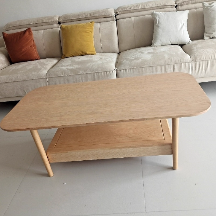 Traditional Chinese Rubberwood Rounded Rectangular Coffee Table 2-Tier For Living Room