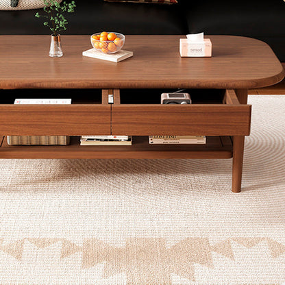 Traditional Chinese Rubberwood Rounded Rectangular Coffee Table 2-Tier For Living Room