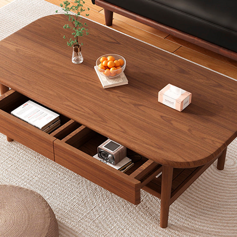 Traditional Chinese Rubberwood Rounded Rectangular Coffee Table 2-Tier For Living Room