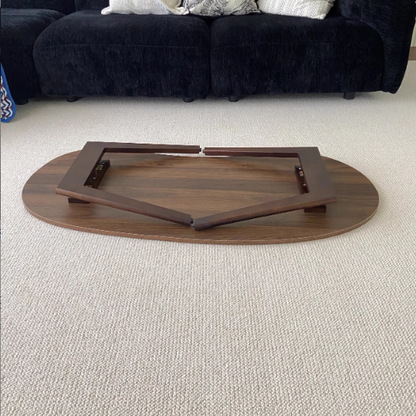 Traditional Japanese Engineered Wood Metal Curved Cashew-Shaped Coffee Table 1-Tier For Living Room