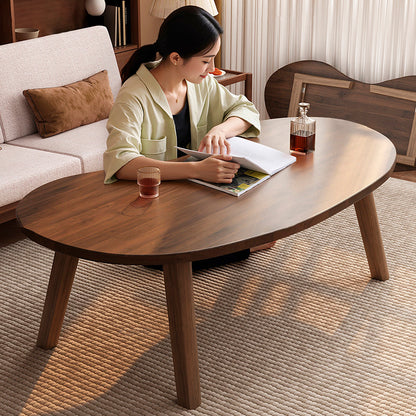 Traditional Japanese Engineered Wood Metal Curved Cashew-Shaped Coffee Table 1-Tier For Living Room
