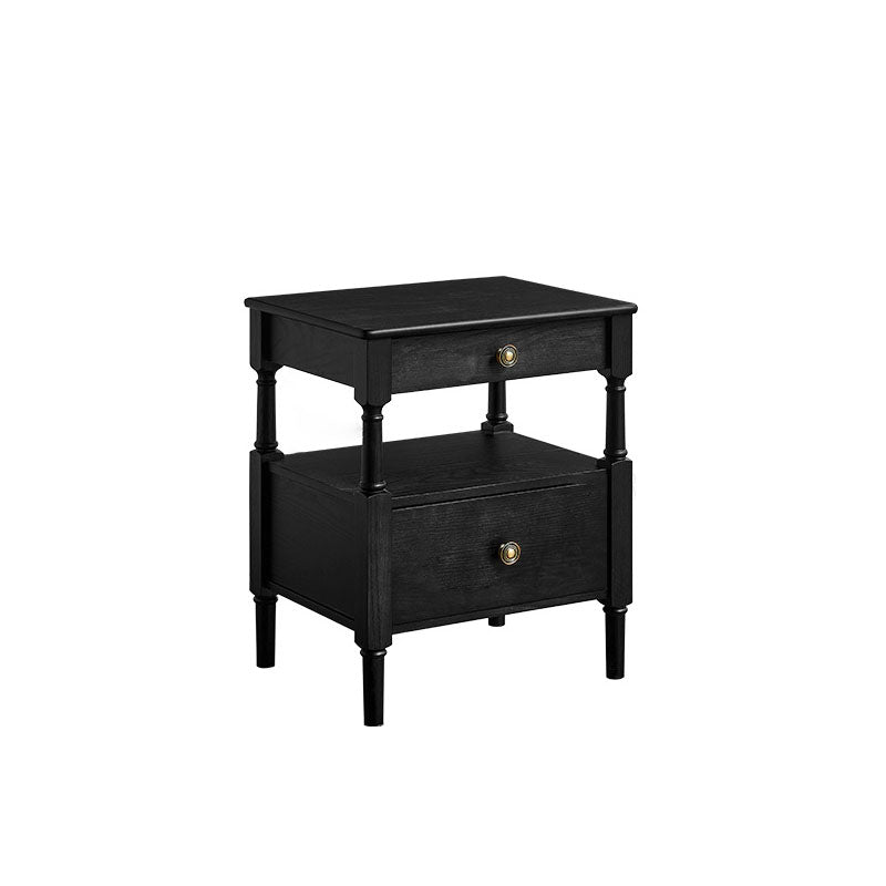 Traditional French Solid Wood Multilayer Board Pine Wood Roman Square Nightstand 2-Drawer For Bedroom