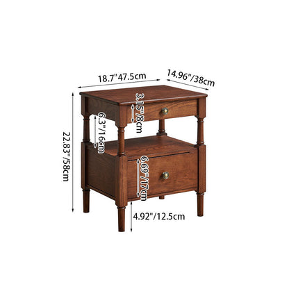 Traditional French Solid Wood Multilayer Board Pine Wood Roman Square Nightstand 2-Drawer For Bedroom