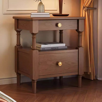 Traditional French Solid Wood Multilayer Board Pine Wood Roman Square Nightstand 2-Drawer For Bedroom