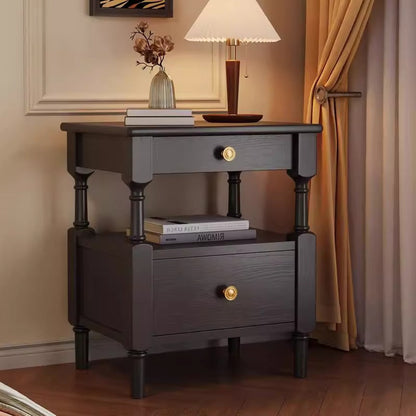 Traditional French Solid Wood Multilayer Board Pine Wood Roman Square Nightstand 2-Drawer For Bedroom