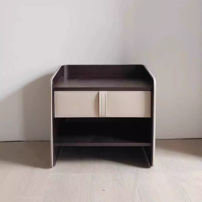 Contemporary Creative Faux Leather Medium-Density Fiberboard Rounded Square Curved Nightstand 1-Drawer For Bedroom