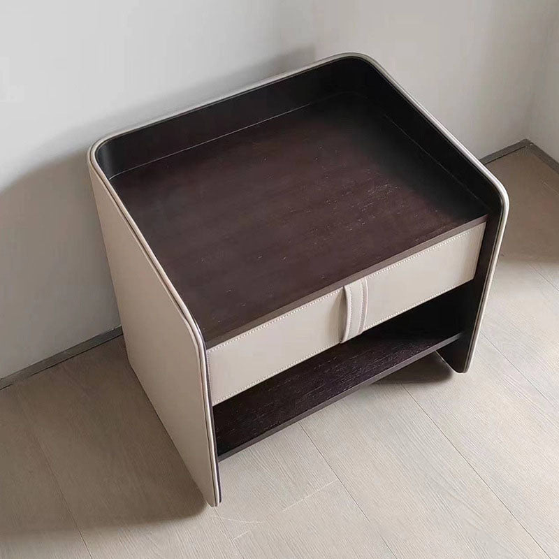Contemporary Creative Faux Leather Medium-Density Fiberboard Rounded Square Curved Nightstand 1-Drawer For Bedroom