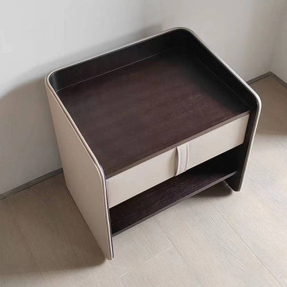 Contemporary Creative Faux Leather Medium-Density Fiberboard Rounded Square Curved Nightstand 1-Drawer For Bedroom