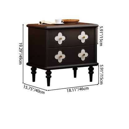 Traditional French Rubberwood & Metal Clover-Shaped Square Nightstand 2-Drawer For Bedroom