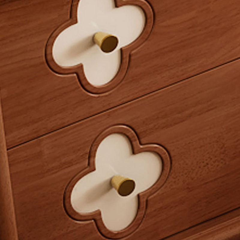 Traditional French Rubberwood & Metal Clover-Shaped Square Nightstand 2-Drawer For Bedroom