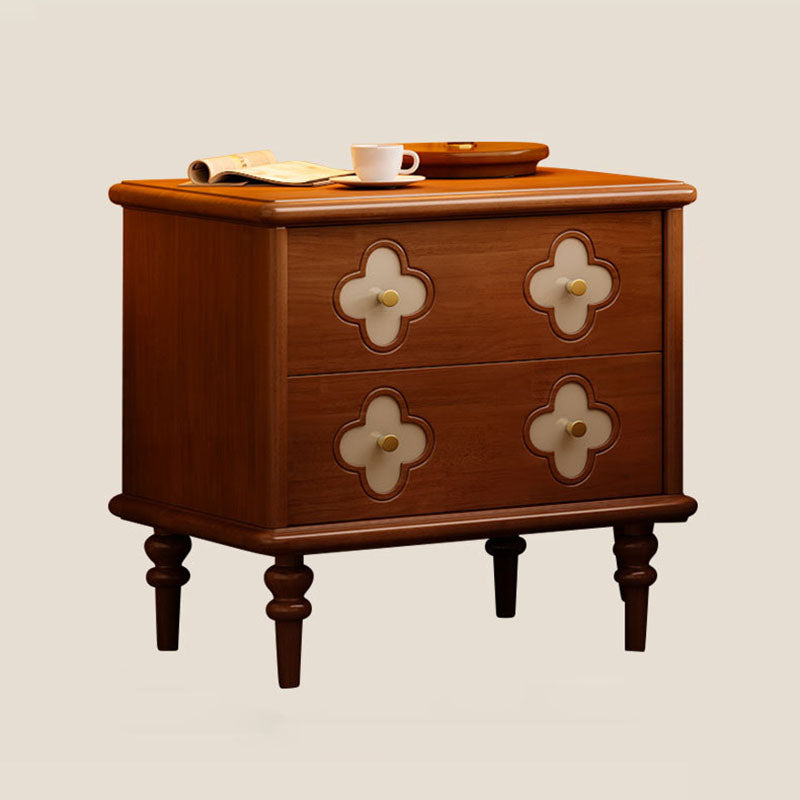 Traditional French Rubberwood & Metal Clover-Shaped Square Nightstand 2-Drawer For Bedroom