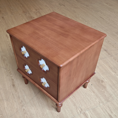 Traditional French Rubberwood & Metal Clover-Shaped Square Nightstand 2-Drawer For Bedroom