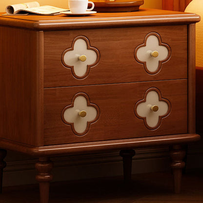 Traditional French Rubberwood & Metal Clover-Shaped Square Nightstand 2-Drawer For Bedroom