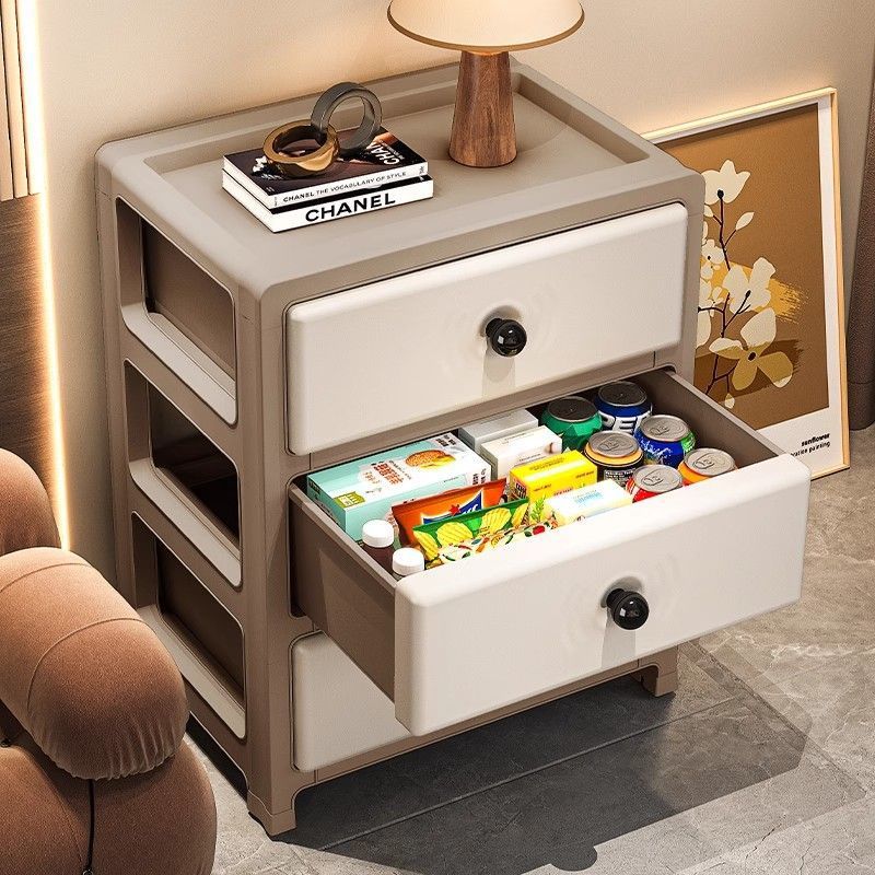 Modern Minimalist PP Plastic Square Storage Cabinet 3-Storages For Living Room