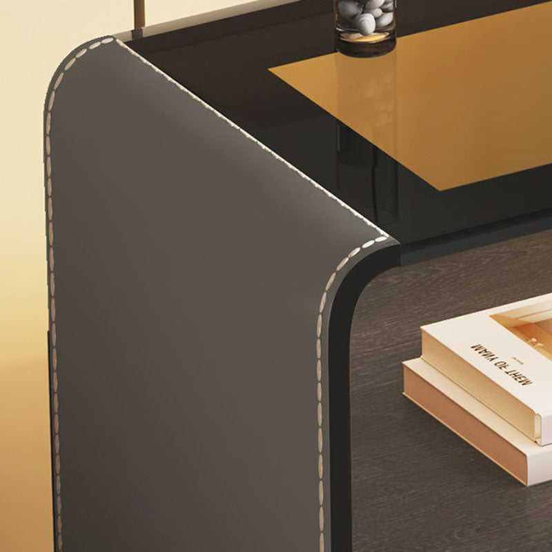 Contemporary Creative Solid Wood Multilayer Board Saddle Leather Tempered Glass Rounded Square Nightstand 1 Drawer For Bedroom