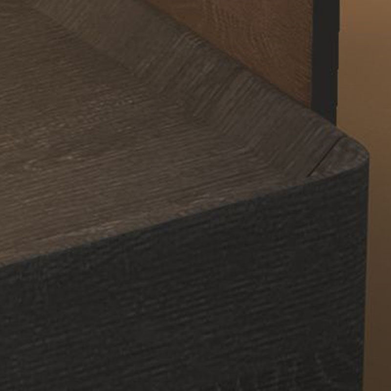 Contemporary Creative Solid Wood Multilayer Board Saddle Leather Tempered Glass Rounded Square Nightstand 1 Drawer For Bedroom