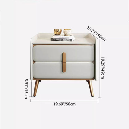 Modern Luxury Solid Wood Multilayer Board Pine Faux Nappa Leather Carbon Steel Rounded Square Nightstand 2 Drawers For Bedroom