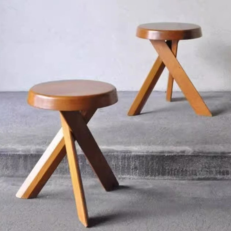 Traditional Vintage Rubberwood Round Cross Side Table 1 Tier For Living Room