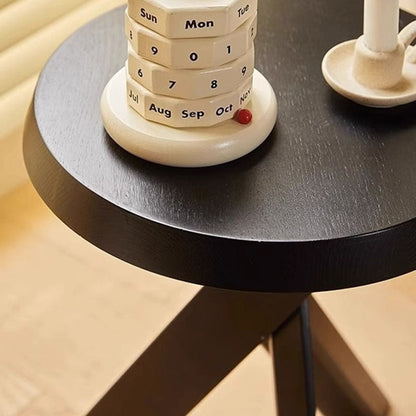 Traditional Vintage Rubberwood Round Cross Side Table 1 Tier For Living Room