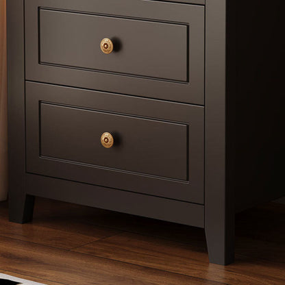 Traditional Vintage Rubberwood Solid Wood Multilayer Board Square Nightstand 2 Drawers For Bedroom