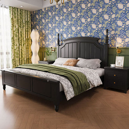 Traditional Vintage Rubberwood Solid Wood Multilayer Board Square Nightstand 2 Drawers For Bedroom
