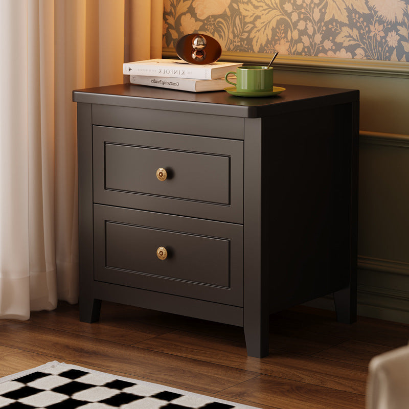Traditional Vintage Rubberwood Solid Wood Multilayer Board Square Nightstand 2 Drawers For Bedroom