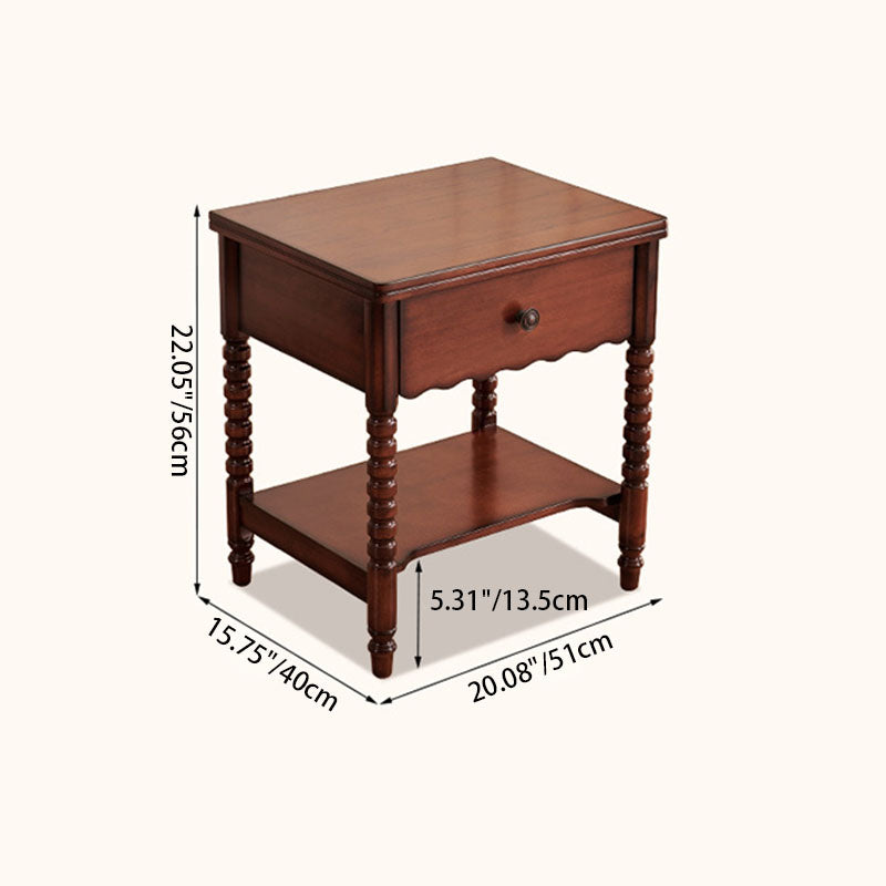 Traditional French Solid Wood Metal Roman Column Square Nightstand 1 Drawer For Bedroom